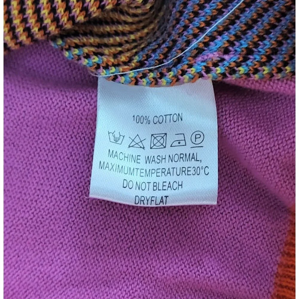 NWOT Oxknit Womens Psychedelic Cat Sweater Sz (L) Colorful Mod Long Sleeve Retro - Picture 6 of 7